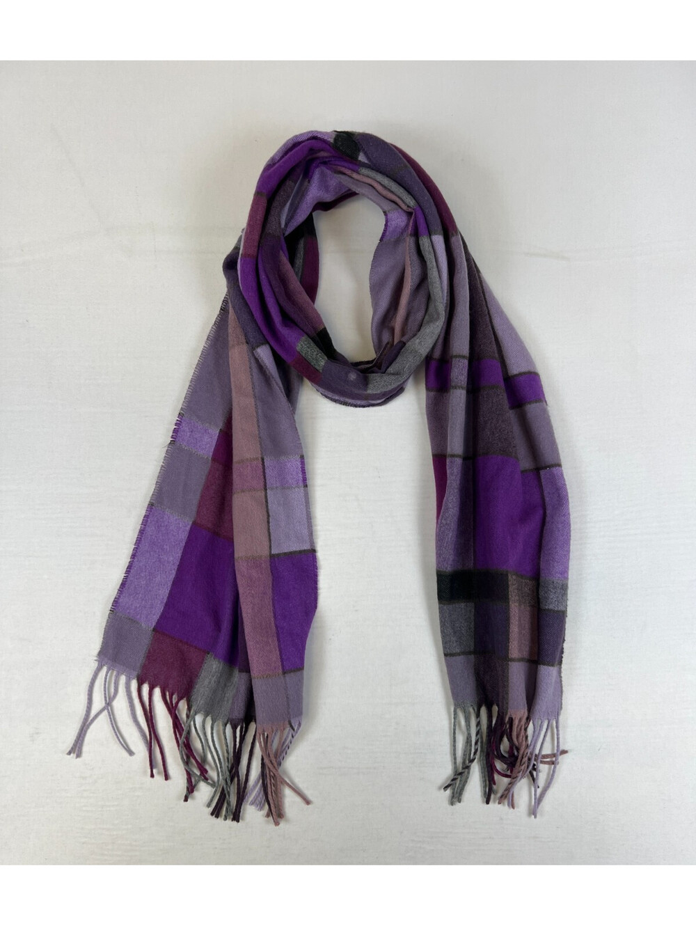 Unbranded Unisex Plaid Check Cashmere Winter Scarf Purple Scotland Fringe